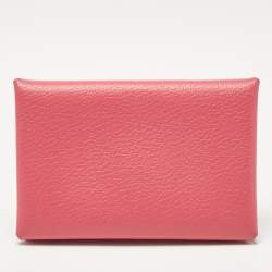 Hermès Rose Azalee Chevre Mysore Leather Calvi Card Holder