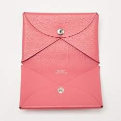 Hermès Rose Azalee Chevre Mysore Leather Calvi Card Holder