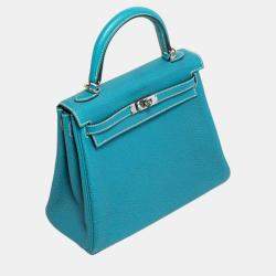 Hermes Kelly 25 bleu jean with PHW bag