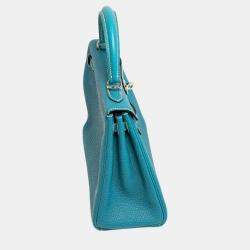 Hermes Kelly 25 bleu jean with PHW bag