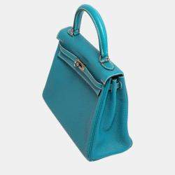 Hermes Kelly 25 bleu jean with PHW bag
