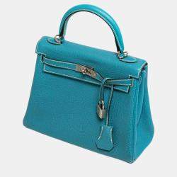 Hermes Kelly 25 bleu jean with PHW bag