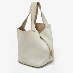 Pre Owned Hermes Pearl Grey Taurillon Clemence Leather Picotin Lock 22 Bag