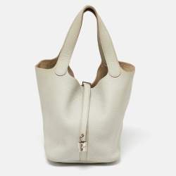 Pre Owned Hermes Pearl Grey Taurillon Clemence Leather Picotin Lock 22 Bag