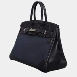 Hermes Noir Denim Fonce Ghillies Toile Birkin 35 Bag