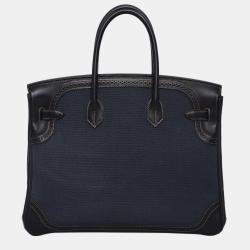 Hermes Noir Denim Fonce Ghillies Toile Birkin 35 Bag