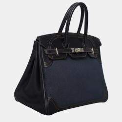 Hermes Noir Denim Fonce Ghillies Toile Birkin 35 Bag