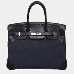 Hermes Noir Denim Fonce Ghillies Toile Birkin 35 Bag