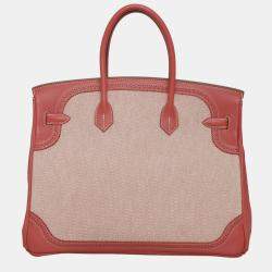 Pre Owned Hermes Sanguine Ghillies Toile Birkin 35 Bag