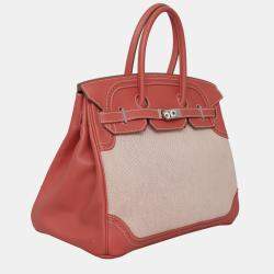Pre Owned Hermes Sanguine Ghillies Toile Birkin 35 Bag