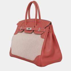 Pre Owned Hermes Sanguine Ghillies Toile Birkin 35 Bag