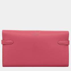 Pre Owned Hermes Rose Tyrien Box Calf Leather Kelly Wallet