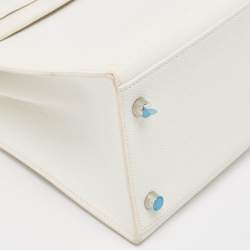 Pre Owned Hermes Blanc Epsom Leather Palladium Finish Kelly Sellier 28 Bag