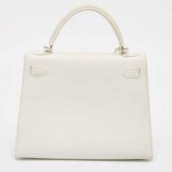 Pre Owned Hermes Blanc Epsom Leather Palladium Finish Kelly Sellier 28 Bag
