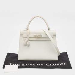 Pre Owned Hermes Blanc Epsom Leather Palladium Finish Kelly Sellier 28 Bag