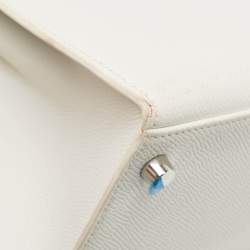 Pre Owned Hermes Blanc Epsom Leather Palladium Finish Kelly Sellier 28 Bag