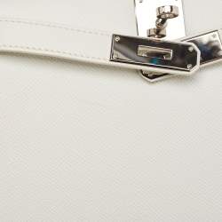 Pre Owned Hermes Blanc Epsom Leather Palladium Finish Kelly Sellier 28 Bag
