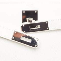 Pre Owned Hermes Blanc Epsom Leather Palladium Finish Kelly Sellier 28 Bag
