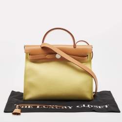 Pre Owned Hermes Lime/Natural Toile and Vache Hunter Herbag Zip 31 Bag