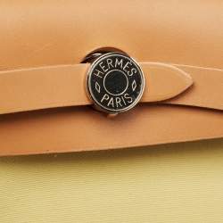 Pre Owned Hermes Lime/Natural Toile and Vache Hunter Herbag Zip 31 Bag