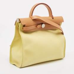 Pre Owned Hermes Lime/Natural Toile and Vache Hunter Herbag Zip 31 Bag