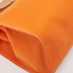Pre Owned Hermes Orange/Natural Toile and Vache Hunter Leather Herbag Zip 39 Bag