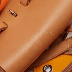 Pre Owned Hermes Orange/Natural Toile and Vache Hunter Leather Herbag Zip 39 Bag