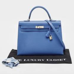 Pre Owned Hermes Blue Paradis Epsom Leather Palladium Hardware Kelly Sellier 35 Bag