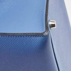 Pre Owned Hermes Blue Paradis Epsom Leather Palladium Hardware Kelly Sellier 35 Bag