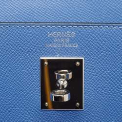 Pre Owned Hermes Blue Paradis Epsom Leather Palladium Hardware Kelly Sellier 35 Bag