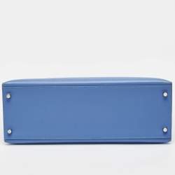 Pre Owned Hermes Blue Paradis Epsom Leather Palladium Hardware Kelly Sellier 35 Bag