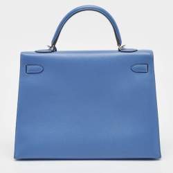 Pre Owned Hermes Blue Paradis Epsom Leather Palladium Hardware Kelly Sellier 35 Bag