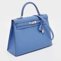 Pre Owned Hermes Blue Paradis Epsom Leather Palladium Hardware Kelly Sellier 35 Bag