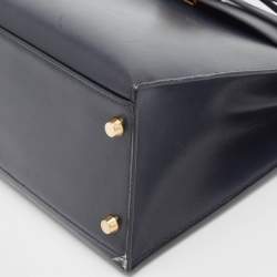 Pre Owned Hermes Bleu Marine Box Leather Gold Finish Kelly Sellier 32 Bag