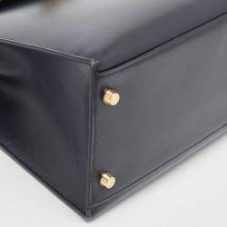 Pre Owned Hermes Bleu Marine Box Leather Gold Finish Kelly Sellier 32 Bag