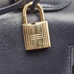 Pre Owned Hermes Bleu Marine Box Leather Gold Finish Kelly Sellier 32 Bag