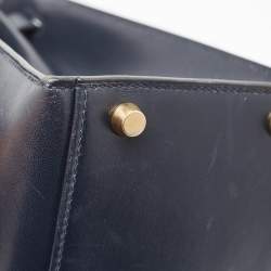 Pre Owned Hermes Bleu Marine Box Leather Gold Finish Kelly Sellier 32 Bag