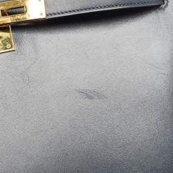 Pre Owned Hermes Bleu Marine Box Leather Gold Finish Kelly Sellier 32 Bag