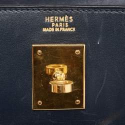 Pre Owned Hermes Bleu Marine Box Leather Gold Finish Kelly Sellier 32 Bag