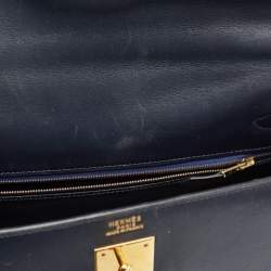 Pre Owned Hermes Bleu Marine Box Leather Gold Finish Kelly Sellier 32 Bag