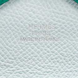 Pre Owned Hermes Menthe/Bleu Brume Epsom Leather Calvi Duo Card Holder