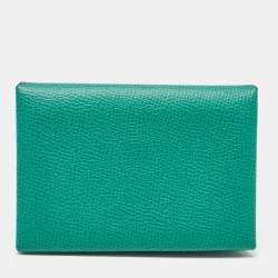 Pre Owned Hermes Menthe/Bleu Brume Epsom Leather Calvi Duo Card Holder