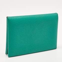 Pre Owned Hermes Menthe/Bleu Brume Epsom Leather Calvi Duo Card Holder
