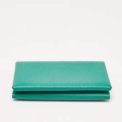 Pre Owned Hermes Menthe/Bleu Brume Epsom Leather Calvi Duo Card Holder
