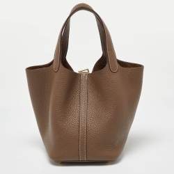 Pre Owned Hermes Etoupe Taurillon Clemence Leather Picotin Lock 18 Bag