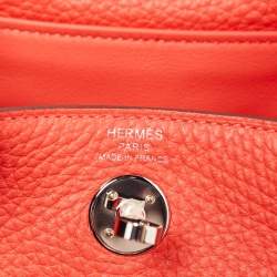 Pre Owned Hermes Orange Field Taurillon Clemence Leather Palladium Finish Mini Lindy Bag