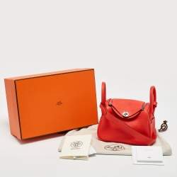Pre Owned Hermes Orange Field Taurillon Clemence Leather Palladium Finish Mini Lindy Bag