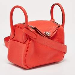 Pre Owned Hermes Orange Field Taurillon Clemence Leather Palladium Finish Mini Lindy Bag