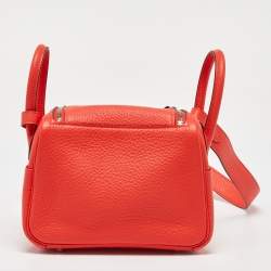Pre Owned Hermes Orange Field Taurillon Clemence Leather Palladium Finish Mini Lindy Bag