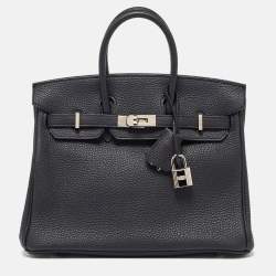 Pre Owned Hermes Black Togo Leather Palladium Finish Birkin 25 Bag